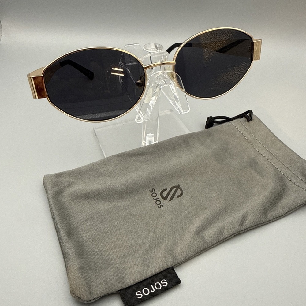 SOJOS Authentic SJ1217 Oval Sunglasses UV400 Gold Metal Frame Polarized w/case